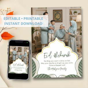 Cartes Pour Fêtes Annuelles Moderne Photo de Famille Eid Mubarak Géométrique I