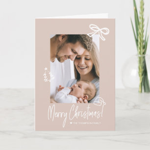 Cartes Pour Fêtes Annuelles Moderne Photo de Famille Neutre avec Doodles Joyeu