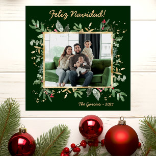 Cartes Pour Fêtes Annuelles Moderne Photo de Feuillage Botanique Feliz Navidad