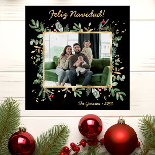 Cartes Pour Fêtes Annuelles Moderne Photo de Feuillage Botanique Feliz Navidad
