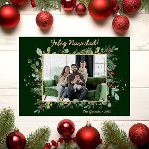 Cartes Pour Fêtes Annuelles Moderne Photo de Feuillage Botanique Feliz Navidad