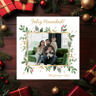 Cartes Pour Fêtes Annuelles Moderne Photo de Feuillage Botanique Feliz Navidad