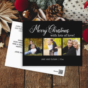 Cartes Pour Fêtes Annuelles Moderne Photo de Joyeux Noël Amour Année 3 Noir