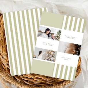 Cartes Pour Fêtes Annuelles Moderne photo de Noël avec rayure verte en bloc de