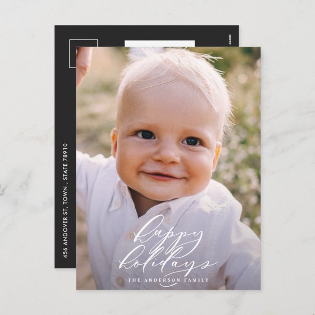 Cartes Pour Fêtes Annuelles Moderne photo de Noël minimaliste élégante fête (Devant / Derrière)