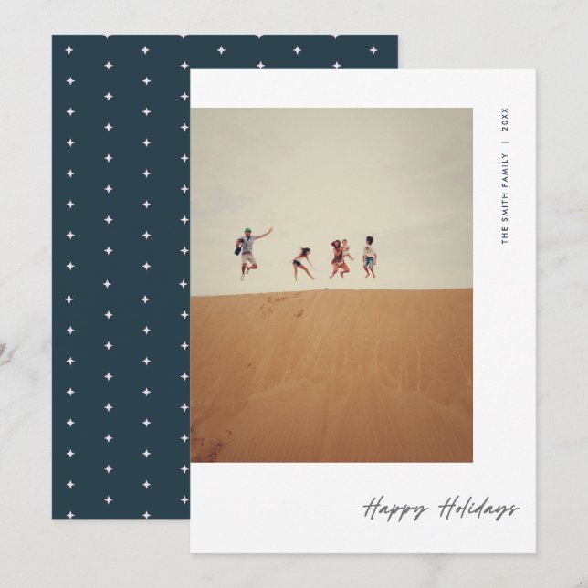Cartes Pour Fêtes Annuelles Moderne Photo minimale Noël Navy (Devant / Derrière)