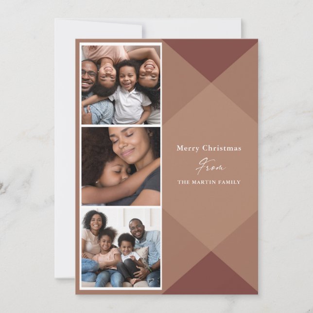 Cartes Pour Fêtes Annuelles Moderne Plaid Trois Photo Calligraphie (Devant)
