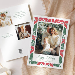 Cartes Pour Fêtes Annuelles Moderne Poinsettia Script Joyeux Vacances Photo