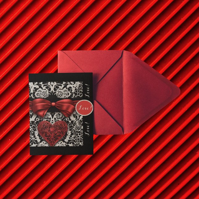 Cartes Pour Fêtes Annuelles Moderne Red Bow and Lace Love (Créateur téléchargé)
