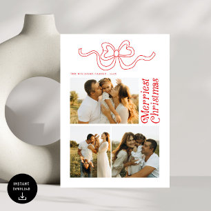 Cartes Pour Fêtes Annuelles Moderne Retro Bow Joyeux Noël Photo Voiture de vac