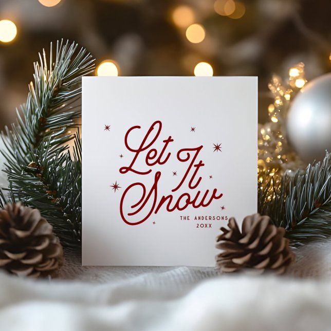 Cartes Pour Fêtes Annuelles Moderne Rétro Laisser Neige Script Noël | Red (Créateur téléchargé)