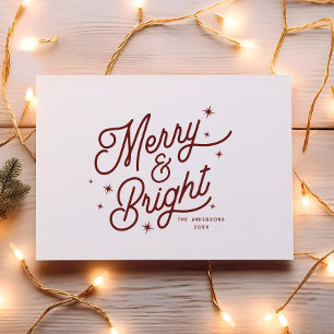 Cartes Pour Fêtes Annuelles Moderne Retro Merry et Script lumineux   Monogram 