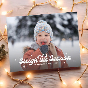 Cartes Pour Fêtes Annuelles Moderne Retro Sleigh La Saison Photo Noël