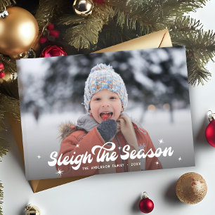Cartes Pour Fêtes Annuelles Moderne Retro Sleigh La Saison Photo Noël