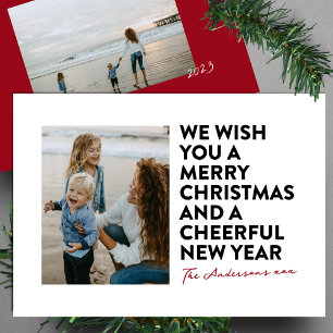 CARTES POUR FÊTES ANNUELLES MODERNE ROUGE NOIR BLANC JOYEUX NOËL & NOUVELLE AN