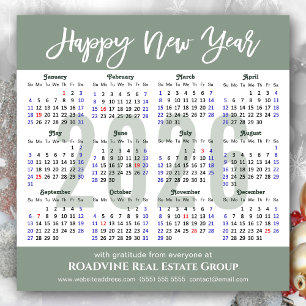 Cartes Pour Fêtes Annuelles Moderne Sage Green Business 2026 Calendrier Simple