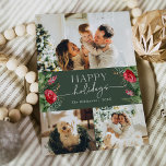 Cartes Pour Fêtes Annuelles Moderne Script Forêt Aquarelle verte Botanique<br><div class="desc">Cette collection présente des fleurs rouges aquarelles,  des baies et de la verdure hivernale avec une typographie moderne et élégante,  avec un motif botanique d'hiver.</div>