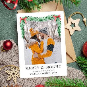 Cartes Pour Fêtes Annuelles Moderne simple Bow Joyeux & Bright Christmas Photo