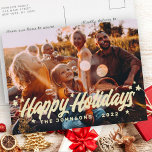 Cartes Pour Fêtes Annuelles Moderne Simple Jouer Salutations Stars Photo de fa<br><div class="desc">Le design est composé d'une simple typographie cursive joueuse avec étoiles. Ajoutez le nom,  l'année et le message personnalisé de votre famille. Disponible ici : http://www.zazzle.com/store/selectpartysupplies</div>