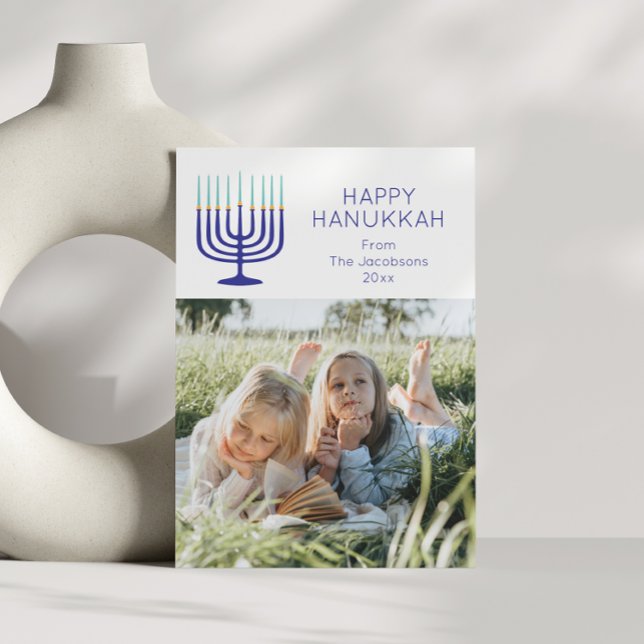 Cartes Pour Fêtes Annuelles Moderne Simple Menorah Hanoukka Deux photos (Créateur téléchargé)