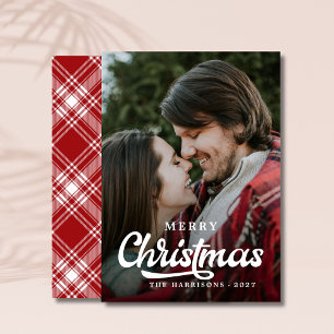 Cartes Pour Fêtes Annuelles Moderne Simple Photo Joyeux Noël Tartan