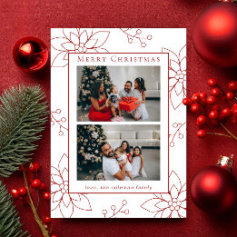 Cartes Pour Fêtes Annuelles Moderne Simple Rouge Poinsettie Deux Photo