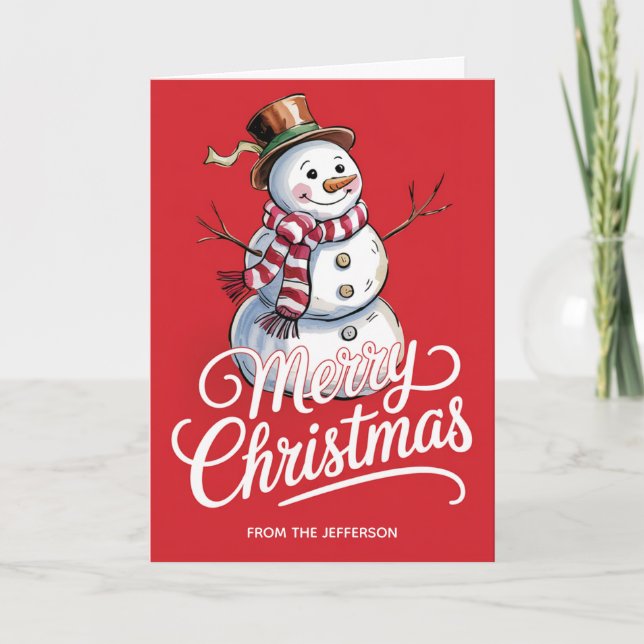 Cartes Pour Fêtes Annuelles Moderne tendance Personnalisé Joyeux Noël Snowman (Devant)