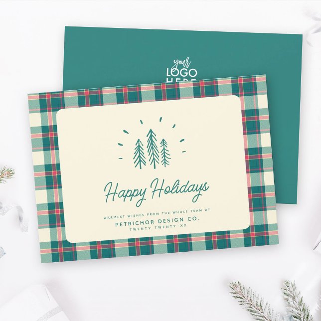 Cartes Pour Fêtes Annuelles Moderne Whimsical Rustique Arbres Rétro Plaid Busi (Créateur téléchargé)