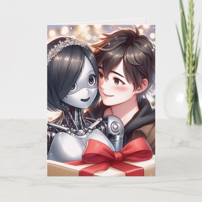 Cartes Pour Fêtes Annuelles Moe Chatbot Love Homme Femme Robot Anime Noël (Devant)