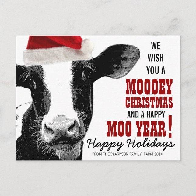 Cartes Pour Fêtes Annuelles Moey Noël Santa Hat Cow (Devant)