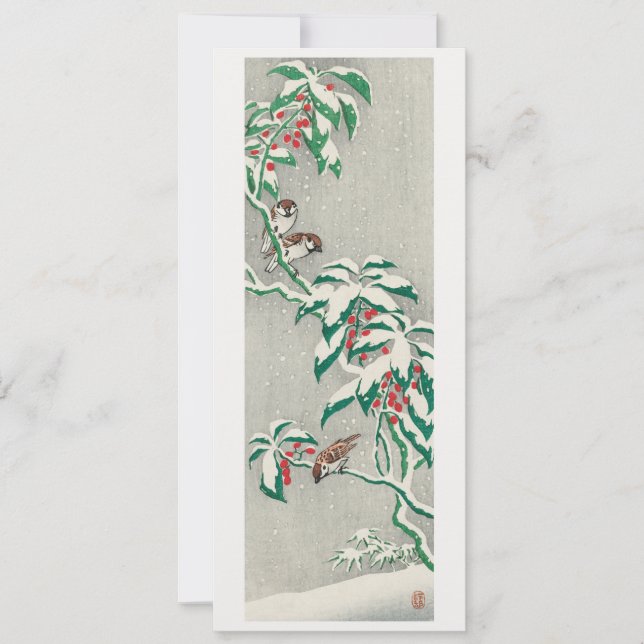 Cartes Pour Fêtes Annuelles Moineaux sur une branche enneigée (Devant)