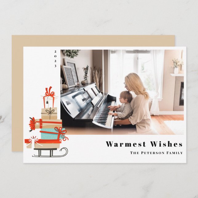 Cartes Pour Fêtes Annuelles Mois de siècle moderne Illustré traîneau de Noël (Devant / Derrière)