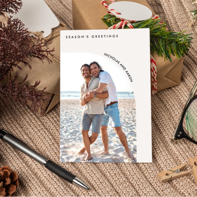 CARTES POUR FÊTES ANNUELLES MOITIÉ ARCH SIMPLE NOËL PHOTO DE VACANCES (SIMPLE ARCH PHOTO GREETING CHRISTMAS CARD. ELEGANT AND MINIMAL. EXTRA PHOTO ON THE BACK)