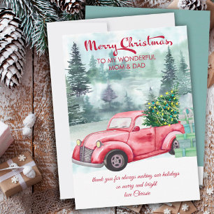 Cartes Pour Fêtes Annuelles Mom and Dad Vintage Red Truck and Christmas Tree