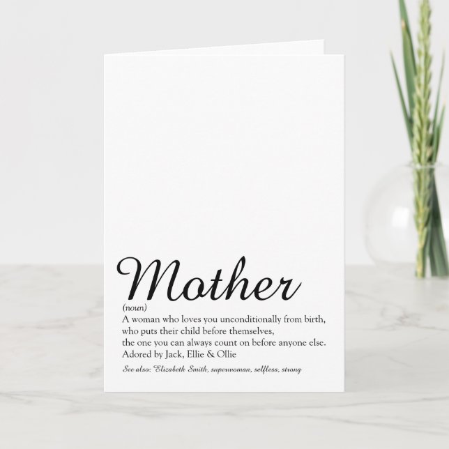 Cartes Pour Fêtes Annuelles Mom, Mum, Mother Definition World's Best Ever Card (Devant)