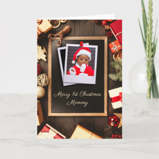 Cartes Pour Fêtes Annuelles Momie Premier Noël Rustique Bois Chalkboard photo