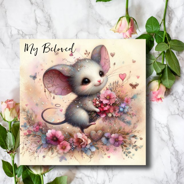 Cartes Pour Fêtes Annuelles Mon Coeur Bien-Aimé Floral Aquarelle Souris Valent (Créateur téléchargé)