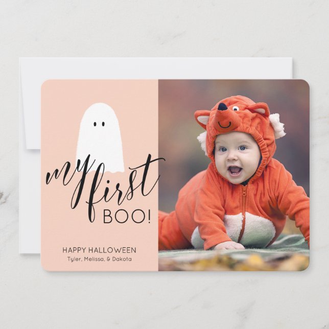 Cartes Pour Fêtes Annuelles Mon premier Boot Cute Ghost Photo Halloween Peach (Devant)