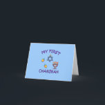 Cartes Pour Fêtes Annuelles Mon premier Chanukah<br><div class="desc">Célébrez le premier Chanukah du bébé avec le menorah personnalisé de Hanoukka,  les dreidels et l'étoile juive avec adorable "mon premier Chanukah".</div>