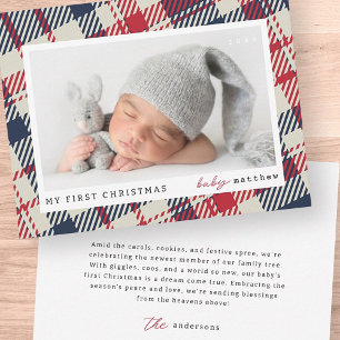 Cartes Pour Fêtes Annuelles Mon premier Noël moderne Plaid Baby Photo