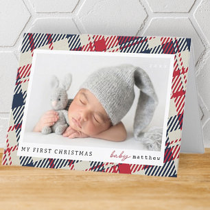 Cartes Pour Fêtes Annuelles Mon premier Noël moderne Plaid Baby Photo