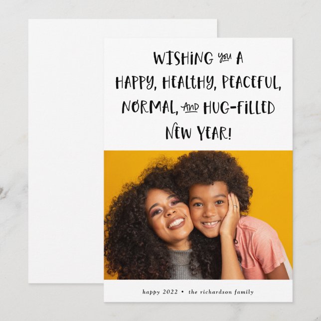 Cartes Pour Fêtes Annuelles Mon vœu pour 2022 | Photo Texte Noir Bonne Année (Devant / Derrière)