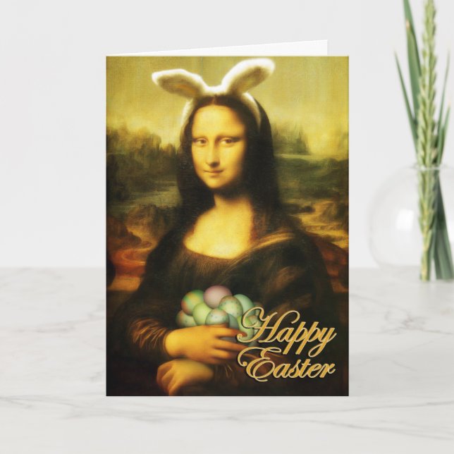 Cartes Pour Fêtes Annuelles Mona Lisa Bunny Ears Pâques (Devant)
