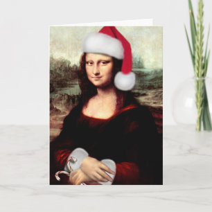Cartes Pour Fêtes Annuelles Mona Lisa Chapeau de Père Noël Noël