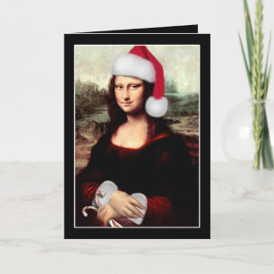 Cartes Pour Fêtes Annuelles Mona Lisa Chapeau de Père Noël Noël