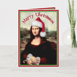 Cartes Pour Fêtes Annuelles Mona Lisa de Noël avec un chapeau de Père Noël
