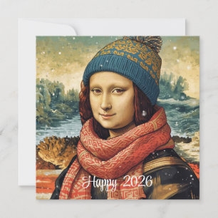 Cartes Pour Fêtes Annuelles Mona Lisa en bonnet - Joyeux 2026