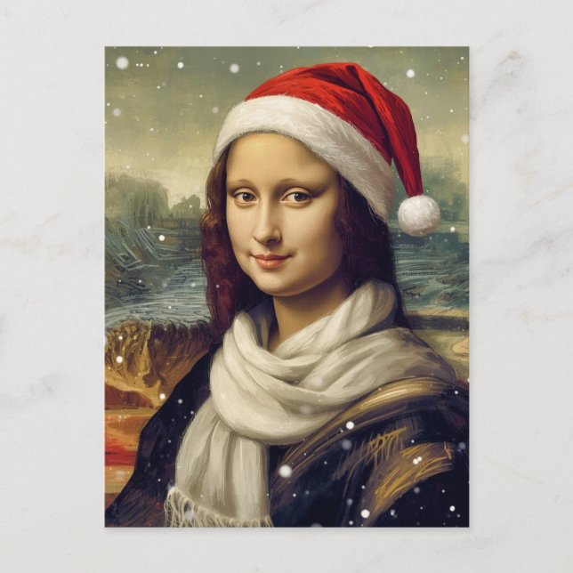 Cartes Pour Fêtes Annuelles Mona Lisa  in Santa  hat - festive vibes (Devant)