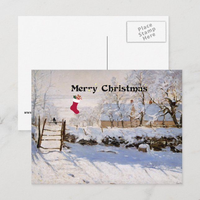 Cartes Pour Fêtes Annuelles Monet - La Magpie, voeux de Noël (Devant / Derrière)