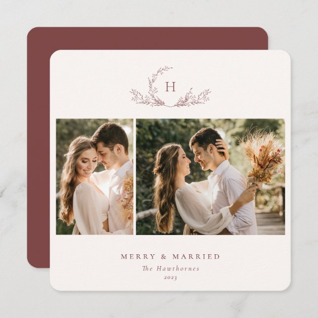 Cartes Pour Fêtes Annuelles Monogramme biologique 2 photo (Devant / Derrière)